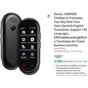 Language Translator AI Device 137 languages, ChatGPT, Small, LED, Online Offline